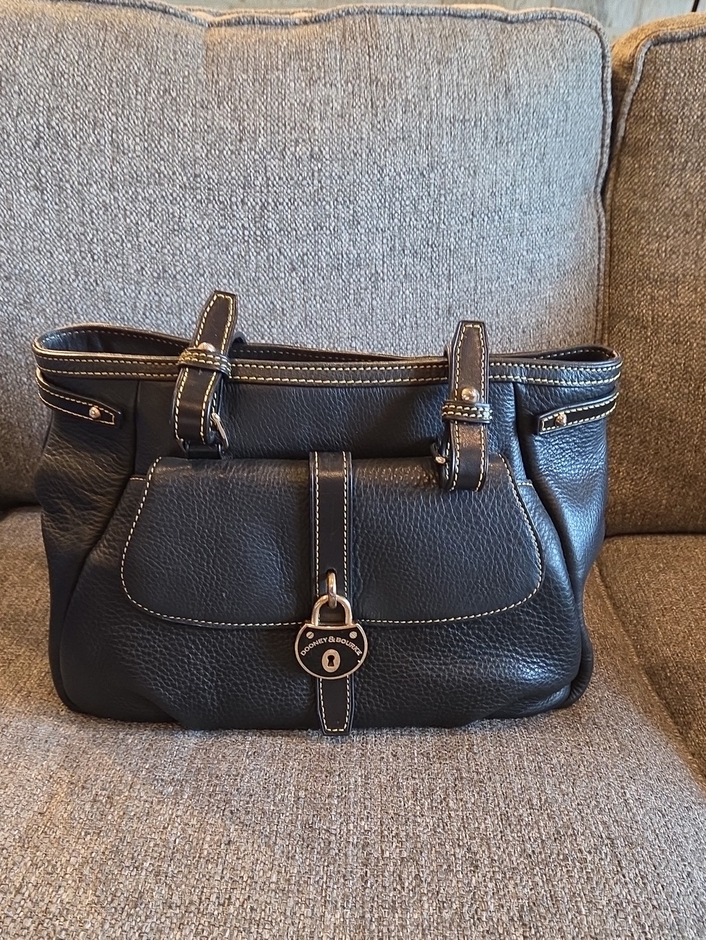 Dooney & Bourke Black Pebbled Leather Shoulder Bag with Padlock Accent